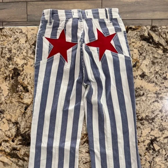 *NWT* Free People Blue and White Striped Pants with Red Star - Picture 10 of 13